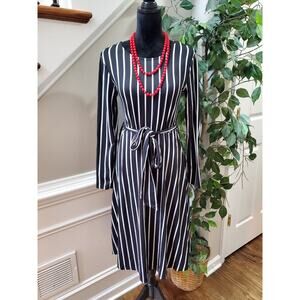 Levaca Womens Black Striped Polyester Round Neck Long Sleeve Knee Length Dress S